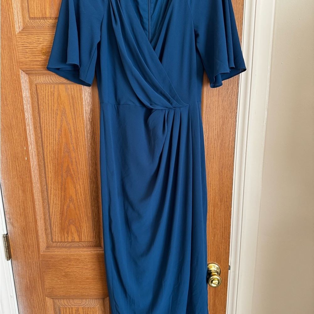 Maggie London deep blue Wrap-Style Midi Dress